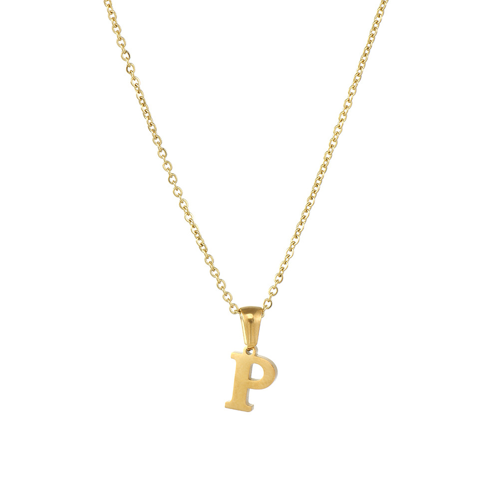 Gold color / 1 Piece Simple Series Simple Letter P Stainless Steel  Gold Color Women's Pendant Necklaces Picture16